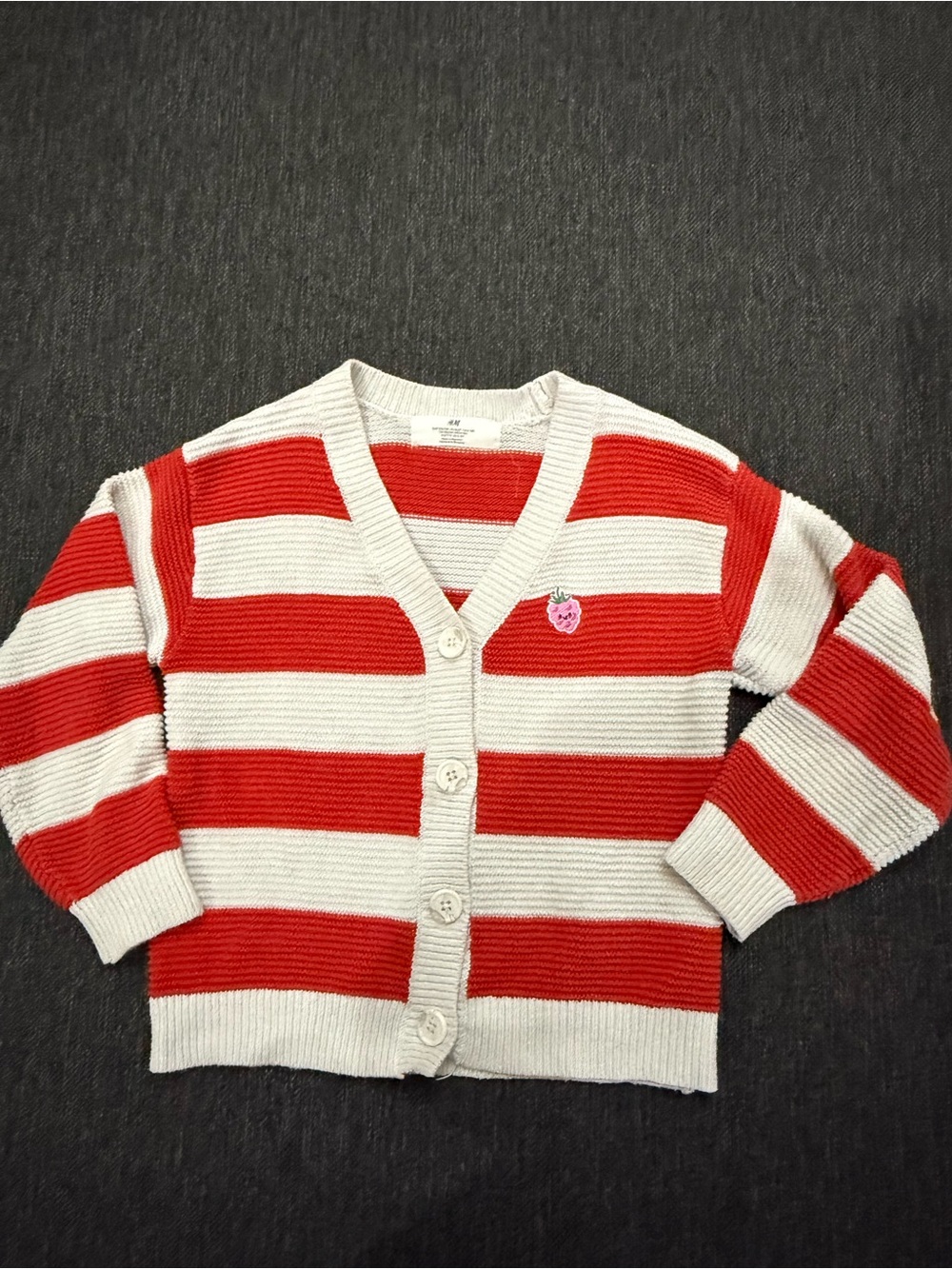 Girls Red & White Striped Cardigan Sweater - size 6x -7 H&M bright beautiful
